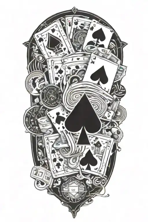 gambling hustle money symbols incorporated tattoo design idea