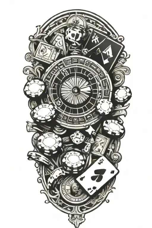 gambling hustle money symbols incorporated tattoo design idea