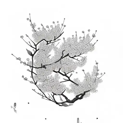 cherry blossom with song bird tattoo design idea