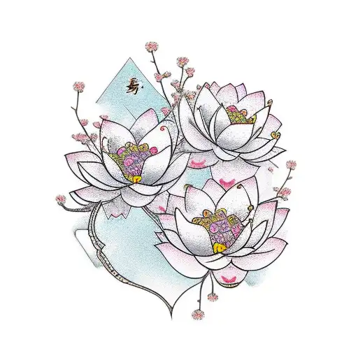 cherry blossoms with hearts and lotus tattoo design idea