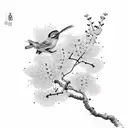 cherry blossom with song bird tattoo design idea