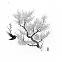 cherry blossom with song bird tattoo design idea