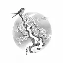 cherry blossom with song bird tattoo design idea