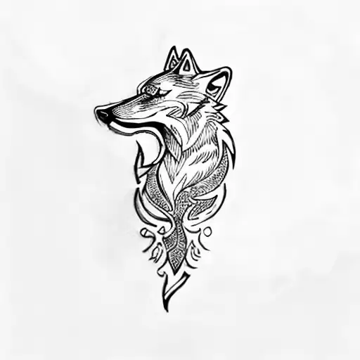 wolf greek olive wreath sun  tattoo design idea
