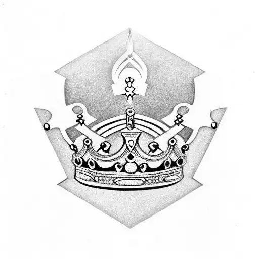 letter "M" with a queen's crown over it that is the same upside down tattoo design idea