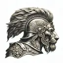 Alexander The Great with  lion helmet  tattoo design idea