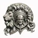 Alexander The Great with  lion helmet  tattoo design idea
