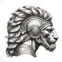 Alexander The Great with  lion helmet  tattoo design idea