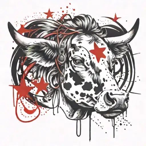 cow girl head tattoo against a 5 point star tattoo design idea