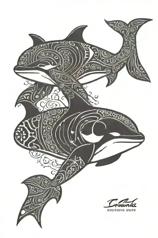 A Polynesian style killer whale tattoo, incorporating traditional patterns and symbols tattoo design idea