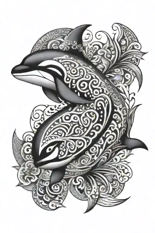 A Polynesian style killer whale tattoo, incorporating traditional patterns and symbols tattoo design idea