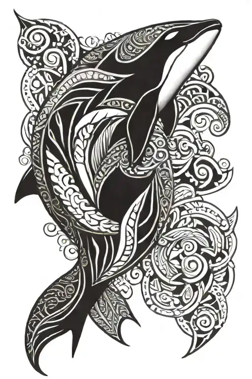A Polynesian style killer whale tattoo, incorporating traditional patterns and symbols tattoo design idea