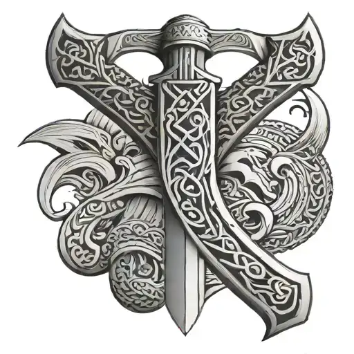 sword handle shape of a v vikings tattoo design idea