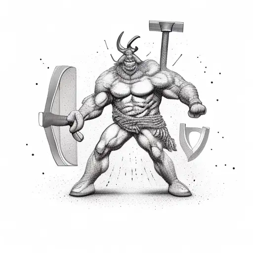 Standing Minotaur with hammer  tattoo design idea