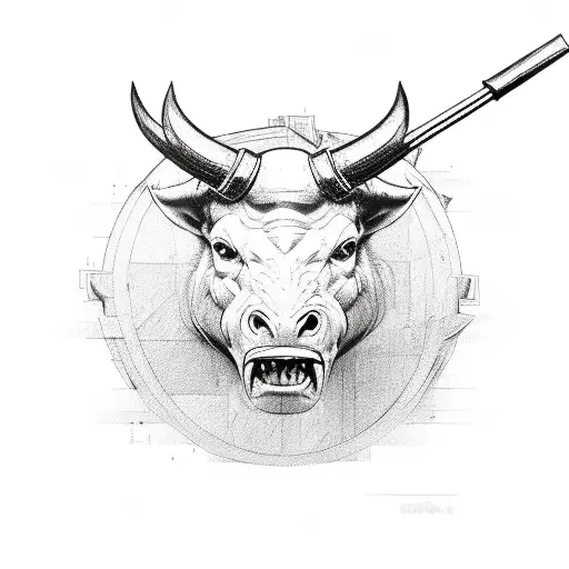 Standing Minotaur with hammer  tattoo design idea
