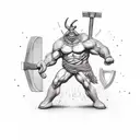 Standing Minotaur with hammer  tattoo design idea