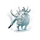 Standing Minotaur with hammer  tattoo design idea