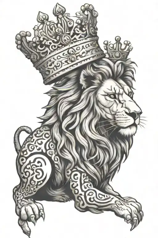 lion wearing crown royalty power jacket  tattoo design idea