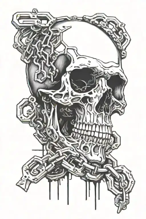 motorcycle chain wrapped around skull made tattoo design idea