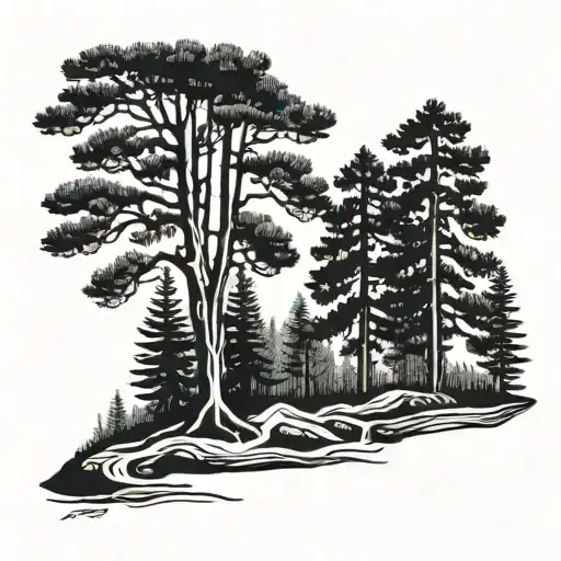 A serene grove of norway pine trees   tattoo design idea