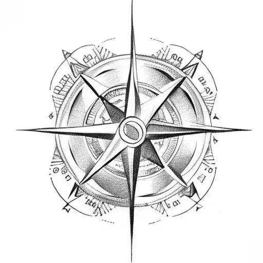 arrow and compass and passport stamps and travel tattoo design idea