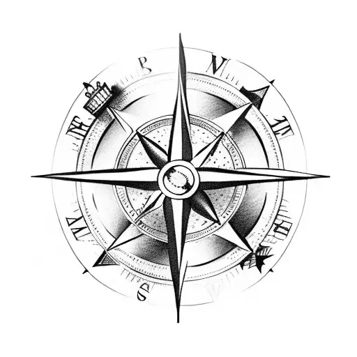 arrow and compass and passport stamps and travel tattoo design idea