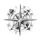 arrow and compass and passport stamps and travel tattoo design idea