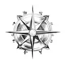 arrow and compass and passport stamps and travel tattoo design idea