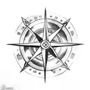 arrow and compass and passport stamps and travel tattoo design idea