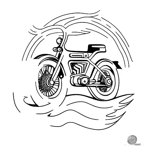 Create a minimalist tattoo of a motorcycle cruising along the beach at sunset tattoo design idea