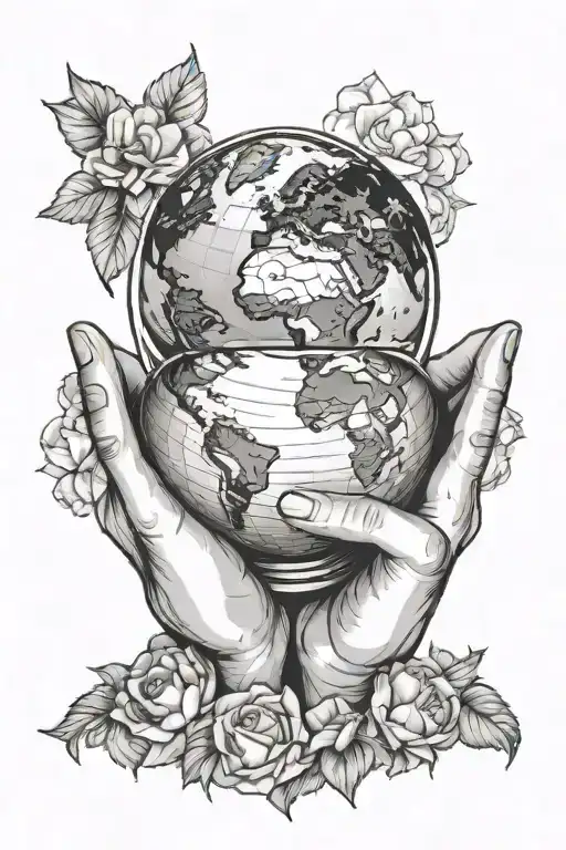 Women holds earth in cupped hands tattoo design idea