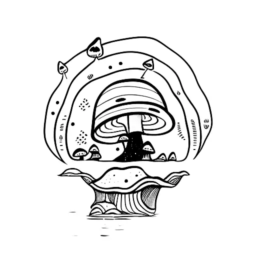 mushroom on a floating island tattoo design idea