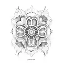 gothic window with overgrown flowers tattoo design idea