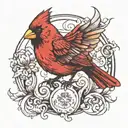 A cardinal perched on a semi colon butterfly tattoo design idea