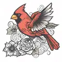 A cardinal perched on a semi colon butterfly tattoo design idea