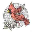 A cardinal perched on a semi colon butterfly tattoo design idea