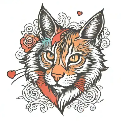 maincoon and heart shape tattoo design idea