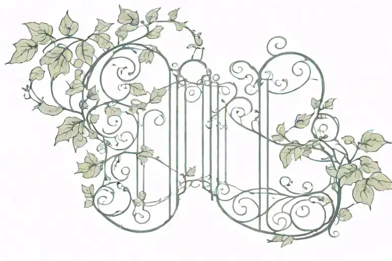 ivy vines growing shaped like Grécourt Gates tattoo design idea