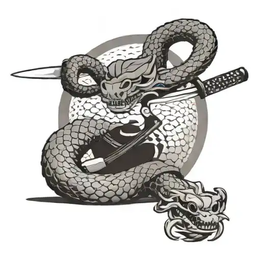 Katana dire snake samurai sword tattoo design idea