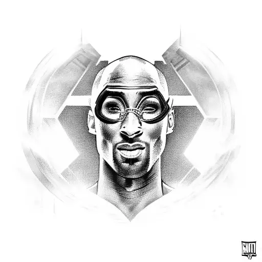Kobe Bryant portrayed as a Marvel superhero with a black and grey portrait style tattoo design idea