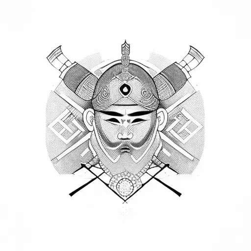 Japanese samurai warrior with geometric patterns inspired by mathematics tattoo design idea