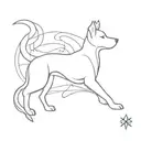 A minimalist tattoo design featuring a stylized dog silhouette with elements of the Canary Islands, capturing the essence of the client's favorite things tattoo design idea