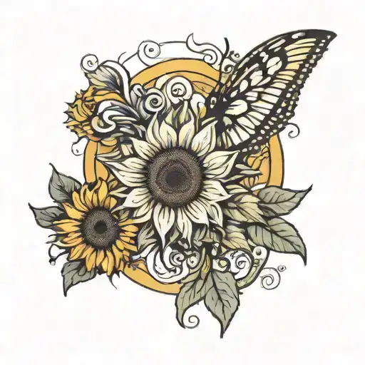 two capital B's with three sunflowers around it  tattoo design idea