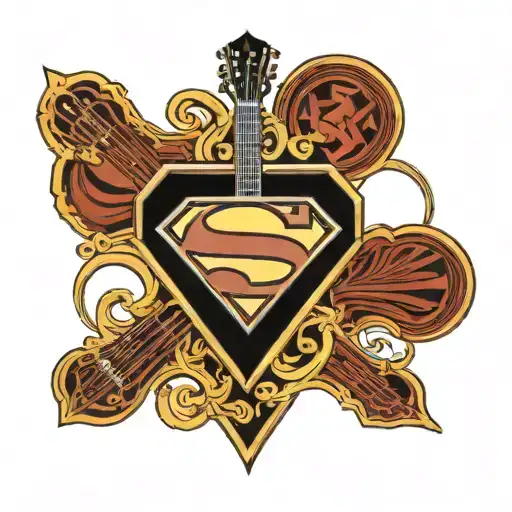 Superman Logo with an acoustic guitar tattoo design idea