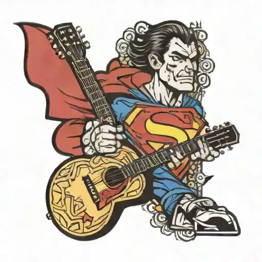 Superman Logo with an acoustic guitar tattoo design idea