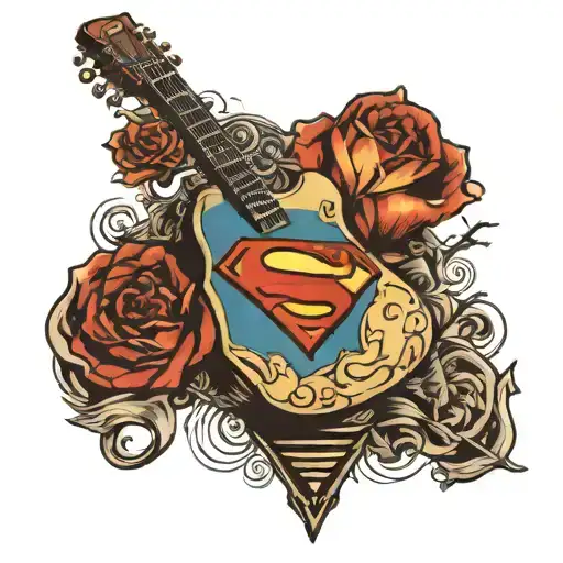 Superman Logo with an acoustic guitar tattoo design idea