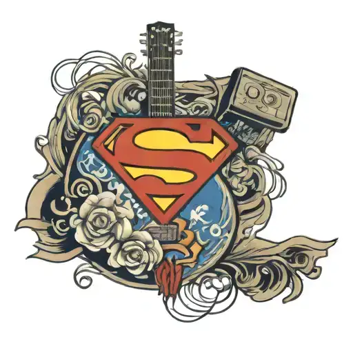 Superman Logo with an acoustic guitar tattoo design idea