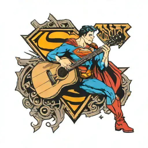 Superman Logo with an acoustic guitar tattoo design idea