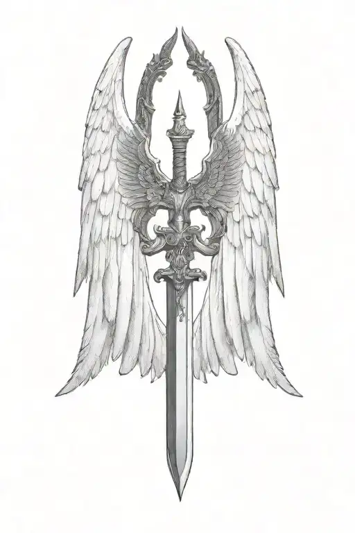 st michael sword one angel wing tattoo design idea