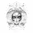 A tattoo that represents a mind full of thoughts, residing in a moon world, with abstract human forms and cloud motifs tattoo design idea